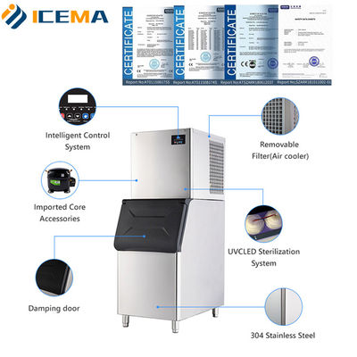 200KG 300kg 400kg 500kg ICEMA 얼음 큐브 메이커 기계 760*830*1780mm 얼음 크기 22x22x22mm